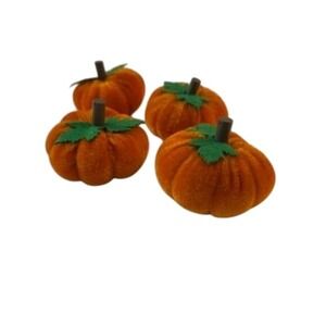Set of Four Fall 2" Orange Velvet Pumpkins - Halloween /Thanksgiving decorations